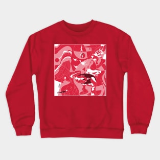 the garden of earthly delights in ecopop aesthetic kaiju mexican remix art Crewneck Sweatshirt